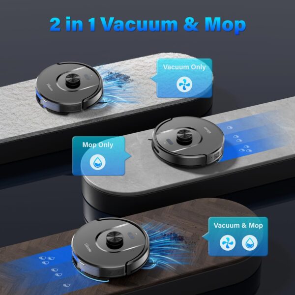 Tikom L8000 Robot Vacuum and Mop with Advanced Laser LiDAR Navigation – Powerful 3,000Pa Suction, 150-Minute Runtime, Ultra-Quiet Operation (45dB), and Self-Charging Functionality – Perfect for Pet Hair, Carpets, and Hard Floors - Image 7