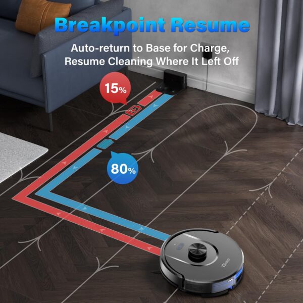 Tikom L8000 Robot Vacuum and Mop with Advanced Laser LiDAR Navigation – Powerful 3,000Pa Suction, 150-Minute Runtime, Ultra-Quiet Operation (45dB), and Self-Charging Functionality – Perfect for Pet Hair, Carpets, and Hard Floors - Image 8