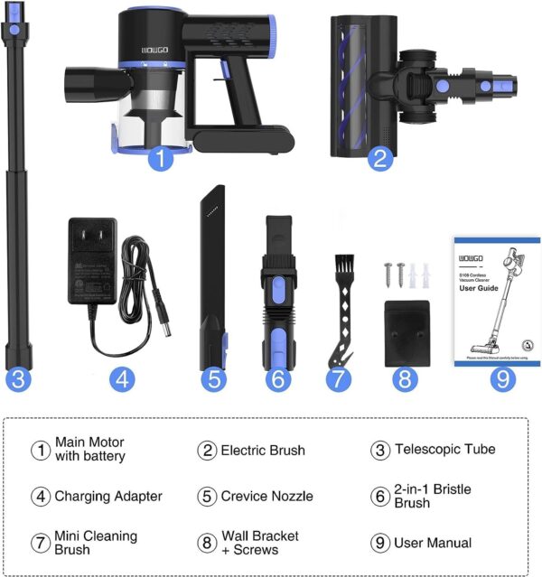 WOWGO 6-in-1 Cordless Vacuum Cleaner: Versatile Handheld and Stick Vacuum with 40-Minute Runtime for Efficient Cleaning on All Surfaces - Image 2